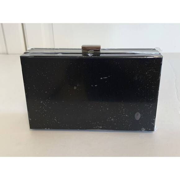 RACHEL ZOE Box of Style Clutch Handbag Black Silver with Metal Strap - Picture 3 of 10